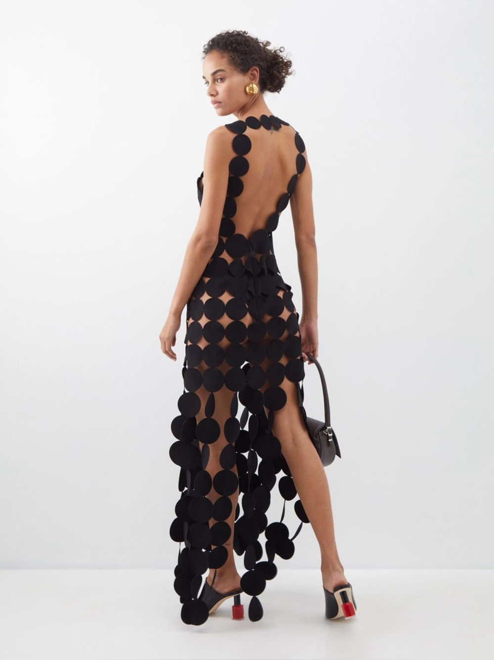 A.W.A.K.E. Mode Multi Circle Crepe Asymmetric Cut Out Dress Black